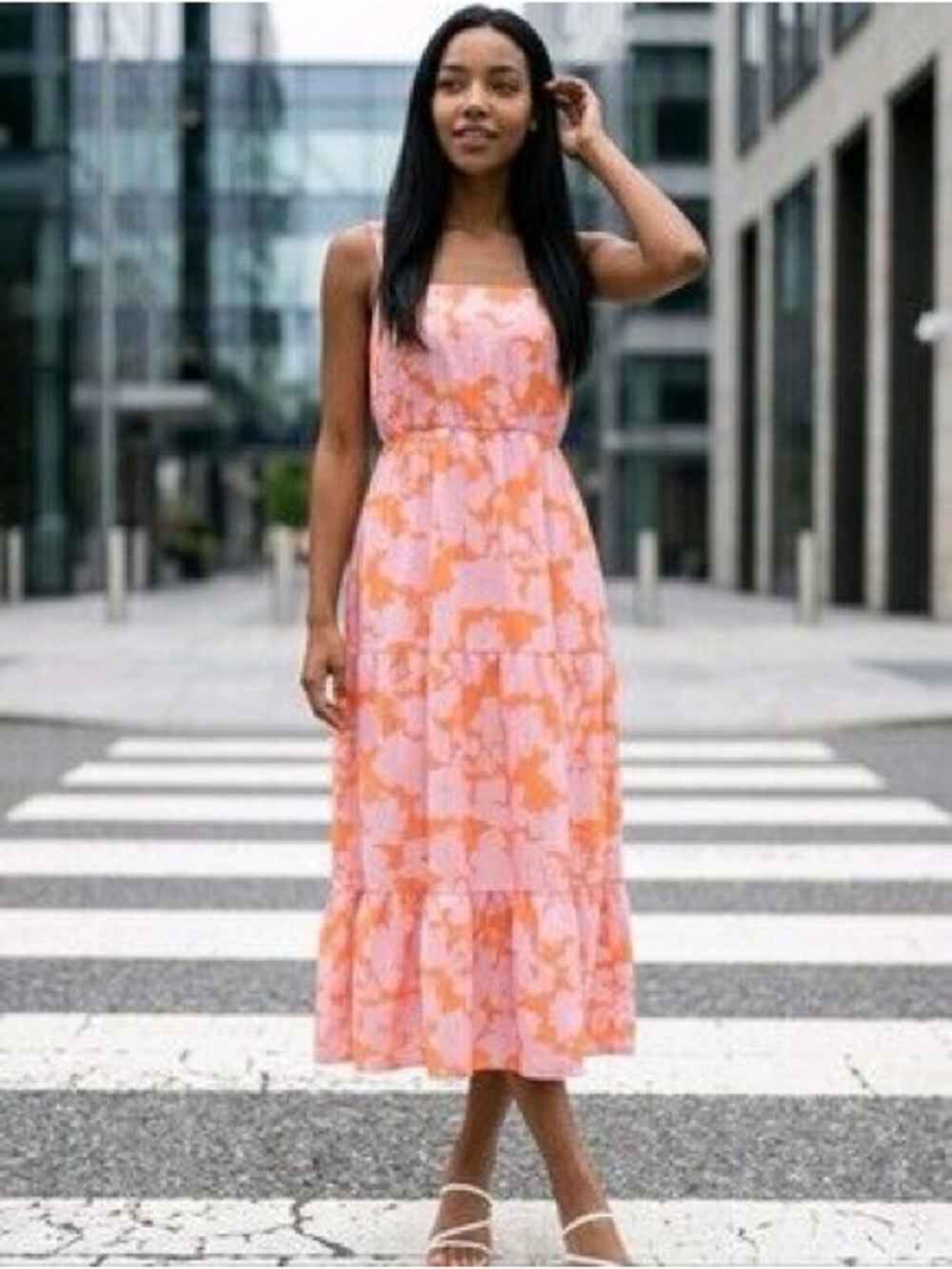 Social Standard by Sanctuary Smocked Back Dress in a melon floral print